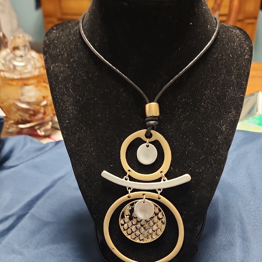 #17 Natasha Couture Gold and Black Necklace